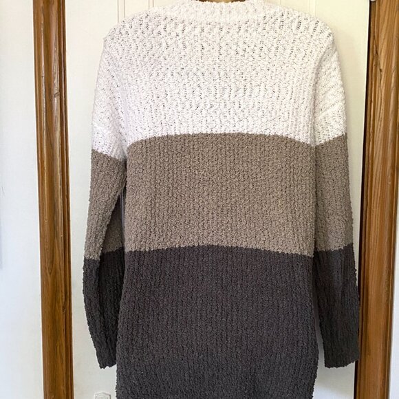 NWOT Chunky 3-Colour Sweater | White Taupe Grey Bouclé Knit Pullover - Picture 2 of 11